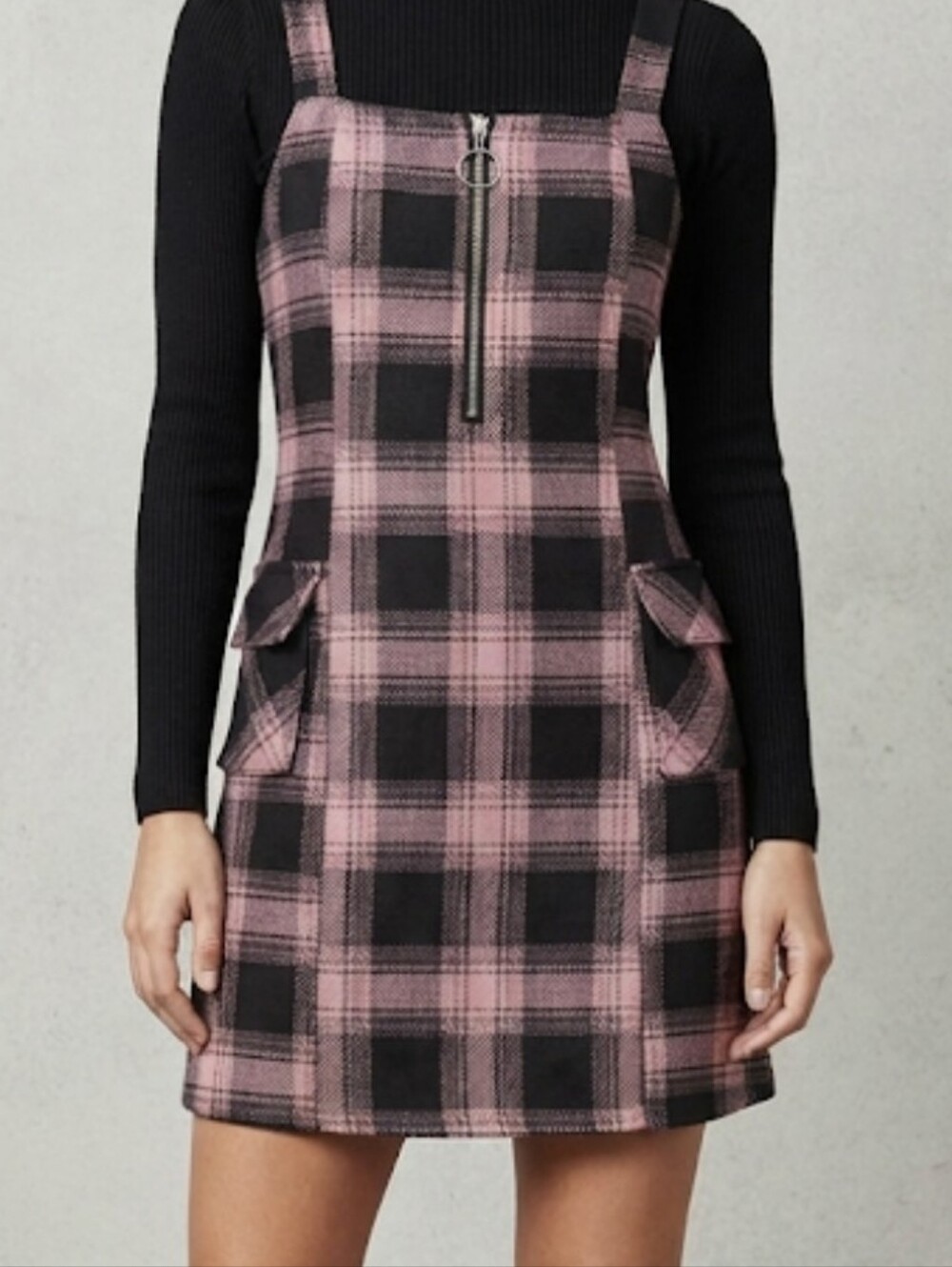 Limited Too Pink and Black Plaid Pinafore Dress with Front Zip Size 10 Girls
